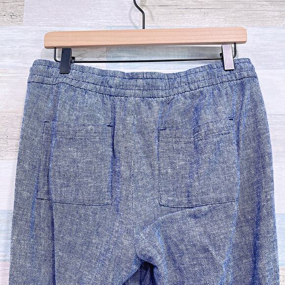 OLD NAVY Linen Chambray Pull On Pants Blue Mid Rise Wide Leg Womens Small - Picture 4 of 6